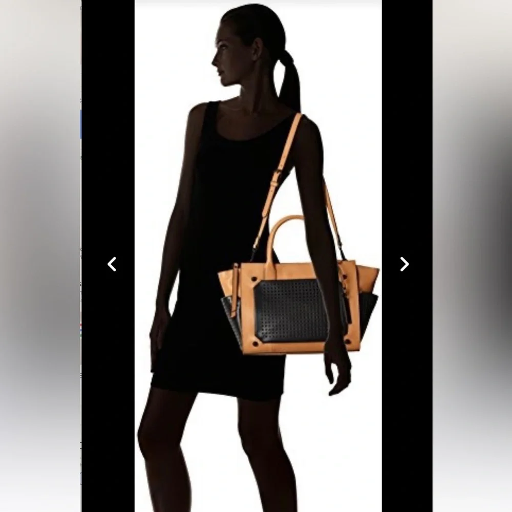 BLOGGERS FAVE! NWT Vince Camuto Peri Leather Satchel w Shoulder Strap- tan/black